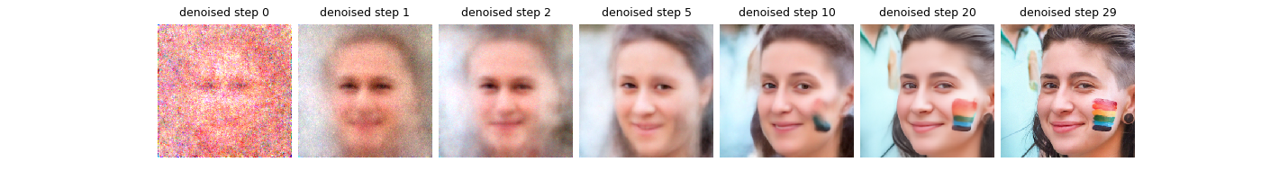 denoised step 0, denoised step 1, denoised step 2, denoised step 5, denoised step 10, denoised step 20, denoised step 29