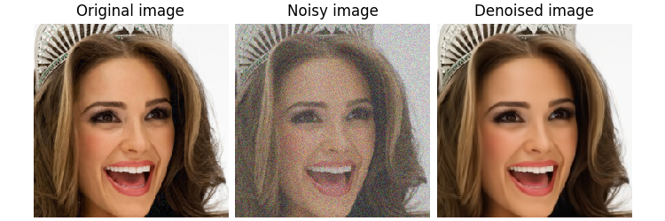 Original image, Noisy image, Denoised image
