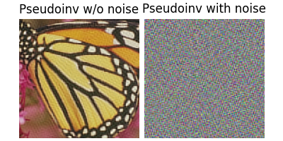 Pseudoinv w/o noise, Pseudoinv with noise